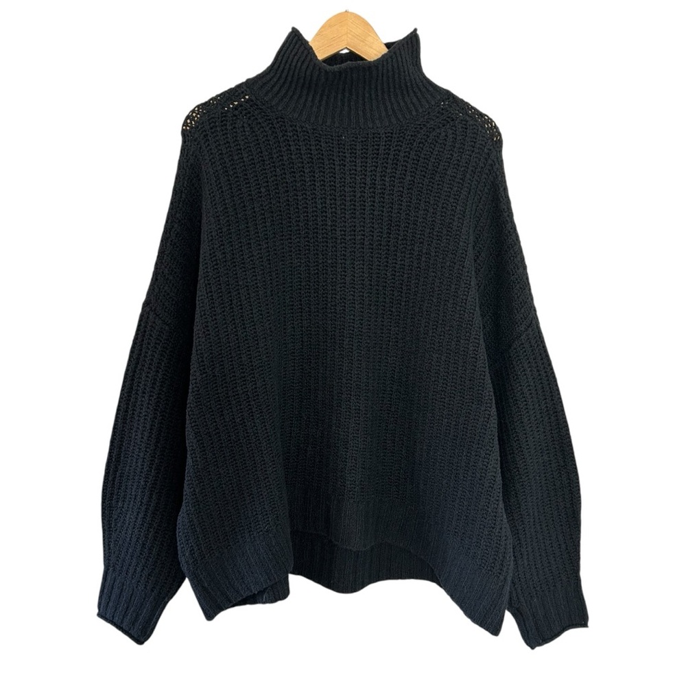 American Eagle | Black Cotton Blend Mockneck Turtleneck Sweater - Large